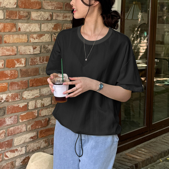 데일리앤 피플 바스락 여름 시원한 오버핏 밑단 스트링 쿨 반팔 티셔츠