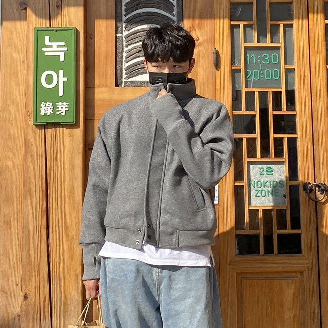 [주문폭주/2Color] 2온스 벌룬 웰론 울 핸드 워머 하이넥 크롭 집업 블루종 자켓