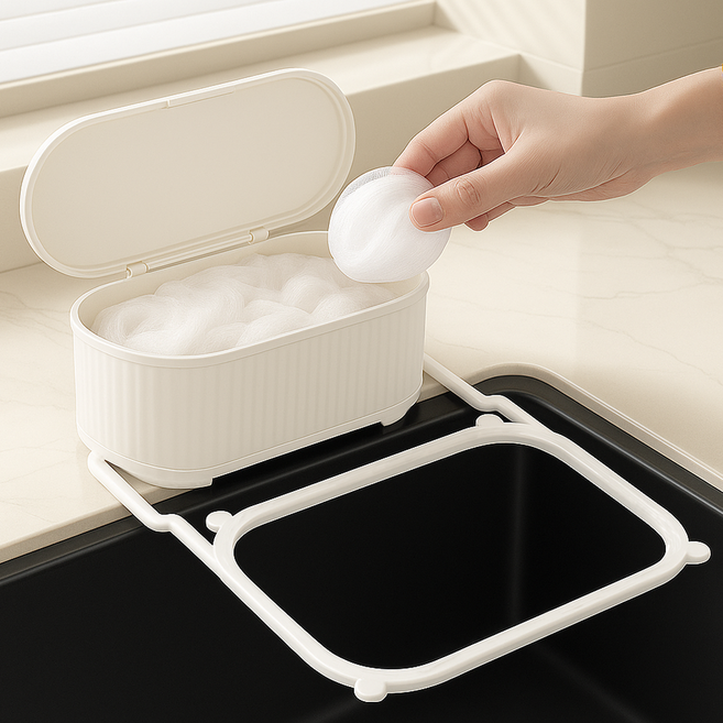 프랜베이 싱크대 음식물 거름망 거치대 + 거름망 50개, 1세트, 화이트