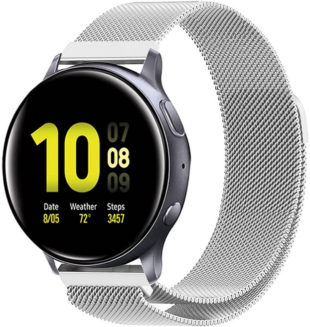 스페이스쉴드 갤럭시워치 액티브2 40mm 44mm 액티브1 호환 메탈 밴드 스트랩 밀리네즈루프 스틸, 1개, silver