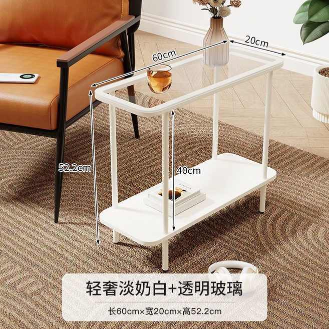 雙層玻璃茶几 簡約沙發邊桌 長60cm, 黑色, 雙層板無玻璃, 40長度