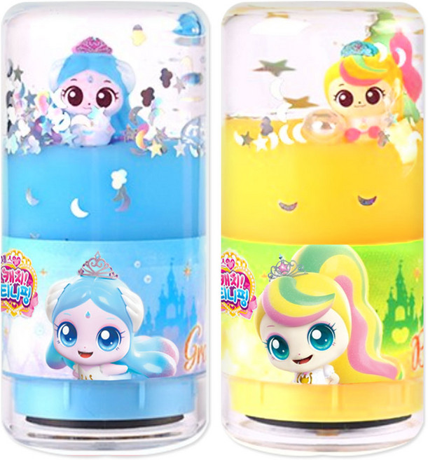 프린세스 캐치티니핑 워터볼 토이스탬프 2종 세트, 1세트, 사뿐+뽀니