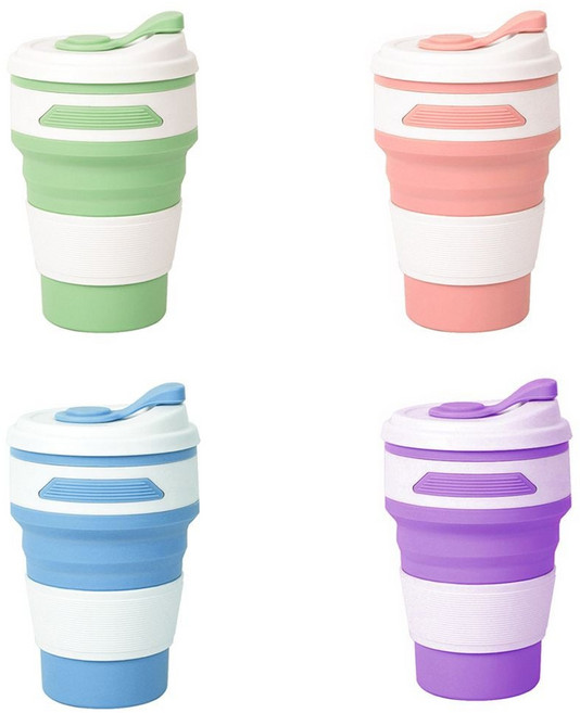 휴대용 접이식 실리콘 텀블러 350ml 캠핑용 폴딩컵 여행용 커피컵, 퍼플
