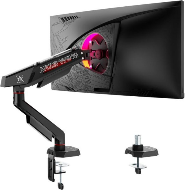 ARES WING Dual Monitor Arm for 17-35 Inch Flat Curved Ultrawide Screens Up to 26.5lbs Fully Adjust, Black_Single Monitor Arm