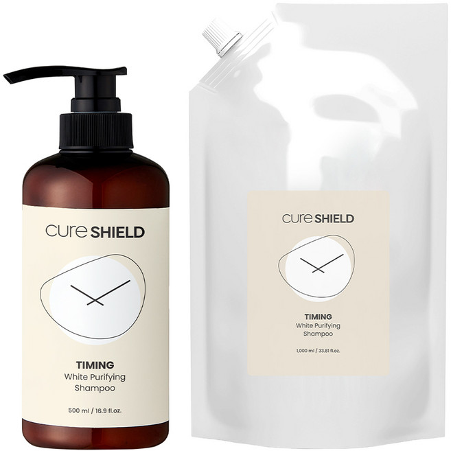 큐어실드 타이밍 화이트 퓨리파잉 샴푸 (EP04) 비듬 지성 두피 본품 리필 세트, 1세트