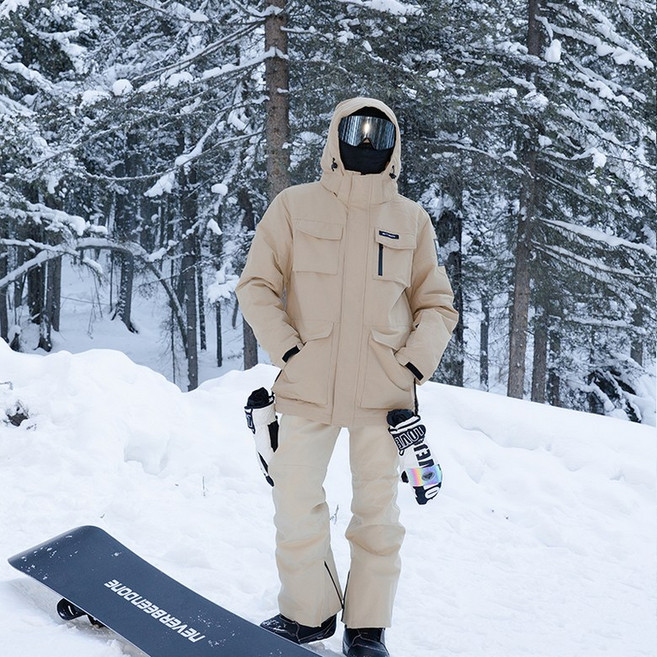 핑크바울몰 남자 스키장룩 보드복 스키복 세트 방수 방한, 카키 재킷+카키 팬츠 세트, 1개