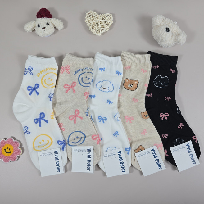국산 여자 학생 중목 귀여운 캐릭터 양말 교복 여성 면 캐주얼