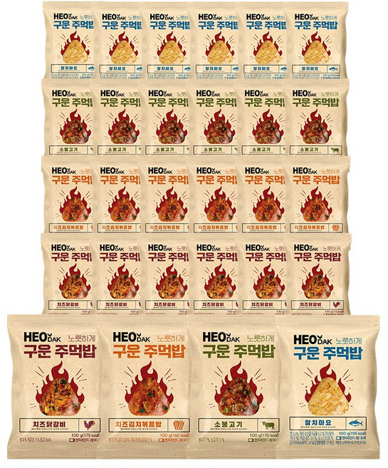 허닭 노릇하게 구운 주먹밥 4종 혼합 (소불고기 치즈닭갈비 치즈김치 참치마요), 28개, 100g