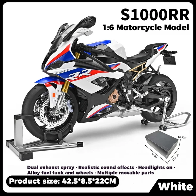 스프레이 1:6 BMW S1000RR 합금 다이캐스트 오토바이 자동차 모델 장난감 고무 타이어 앞바퀴 조향 소년 어, 01 Original Box