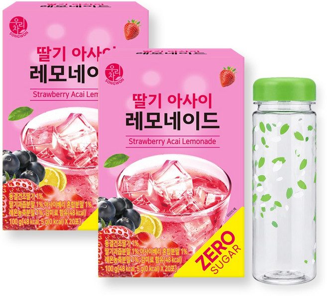 송원 우리차 제로슈가 딸기 아사이 레모네이드 20Tx2개+보틀 500ml, 5g, 2개, 20개입