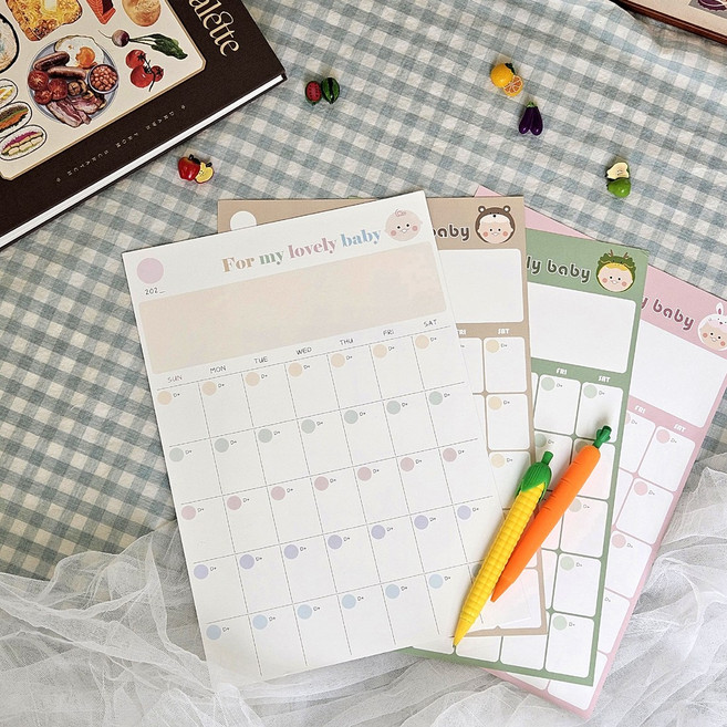 이유식달력 세트 페이퍼형 디데이 냉장고달력, 단면_파스텔베이비 A3(6매/각인 우드마그넷 포함)