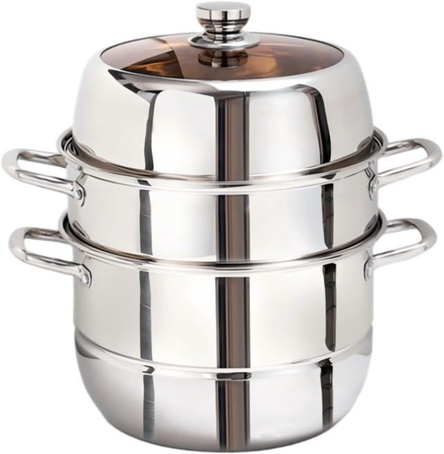 CookBuddy 스텐 찜기 3단 업소용 가정용 인덕션 만두 찜기 냄비, 1개, 36cm