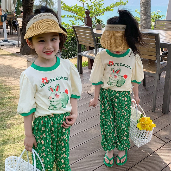 [KC인증 당일출고]베스더스 유아동 여아 반팔 티셔츠 플리츠 고쟁이 바지 상하세트