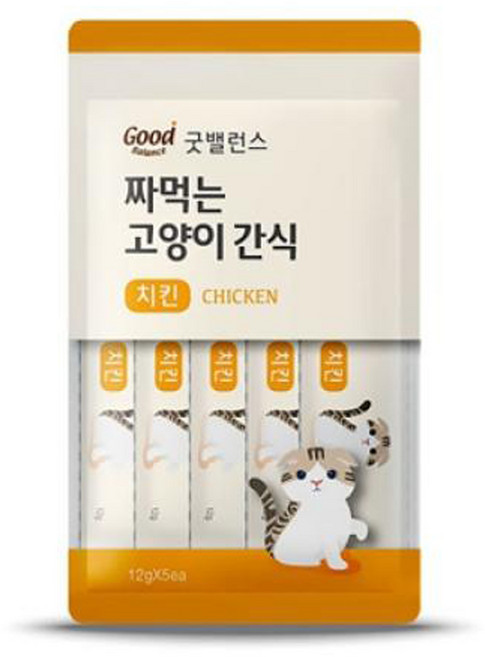 굿밸런스 짜먹는 고양이 간식, 치킨, 60g, 3개