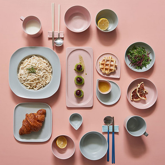 온반 2인세트 신혼부부 자취 선물용 식기, 1세트, 15pcs, 복숭아빛 + 하늘빛