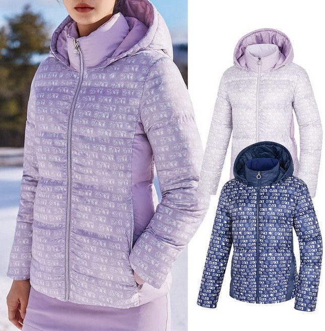 비티알 비티알 여성 겨울 덕다운 로고패턴 골프 후드 패딩자켓 BSC804TO9W