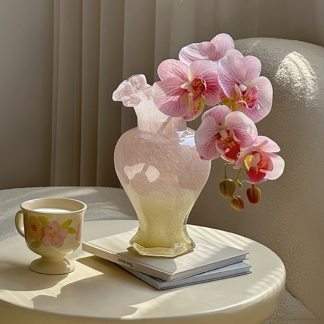 고급스러운 유리 꽃병 장식 감각적인 수경 재배 화병 인테리어 및 식탁 장식H445, 그라데이션 핑크