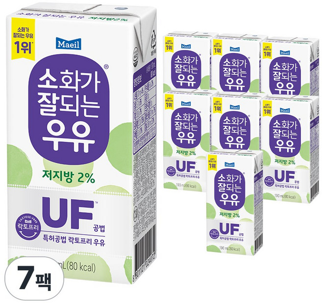 매일유업 소화가 잘되는 우유 저지방, 190ml, 7개