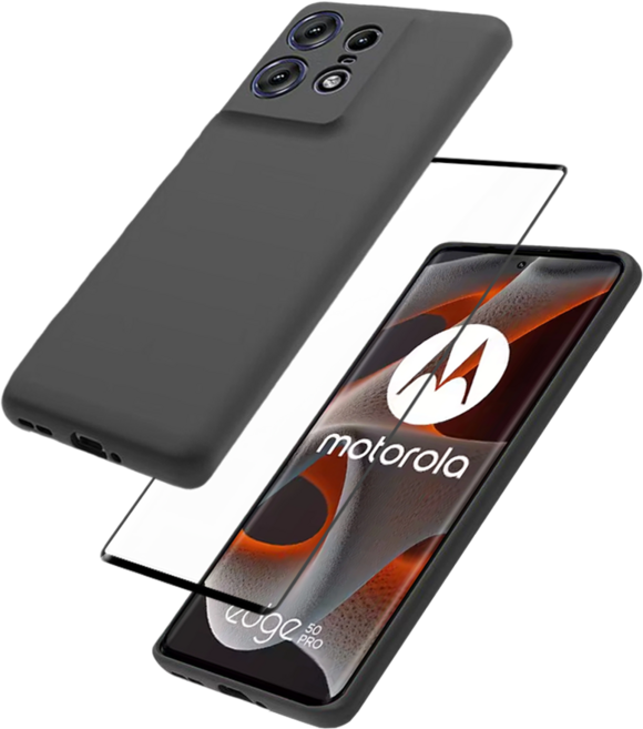 모토로라 엣지 50 프로 매트블랙 케이스 + 액정강화 방탄유리 필름