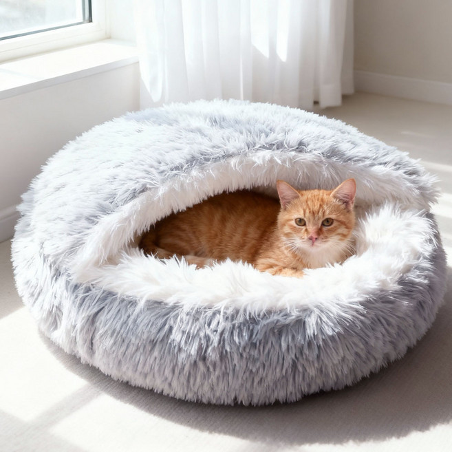 LareinaT 강아지 고양이 숨숨집 조개 고양이집 강아지 겨울집, 1개, 그레이