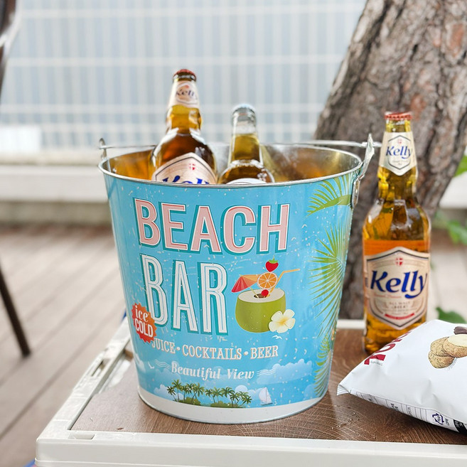 한소픈 병따개 맥주 양동이 A타입 바베큐 칵테일 양철 바스켓 1P 캠핑용품 글램핑 맥주통