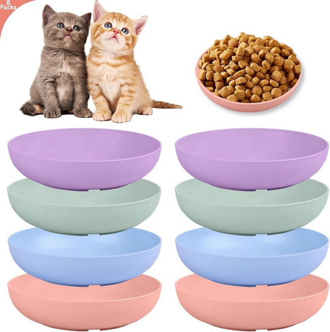 8조각 Whisker 피로 고양이 밥그릇 - 5.5인치 얕은 사료 그릇 넓은 고양이용 습식 먹이 새끼 고양이와 짧은 다리 PET 플레이트 A형 일반, TYPE-A Normal