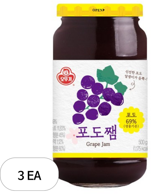 오뚜기 포도쨈, 500g, 3개
