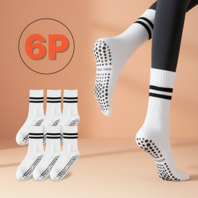 얇고 편한 여성용 논슬립 필라테스 미끄럼방지 요가 양말 6켤레