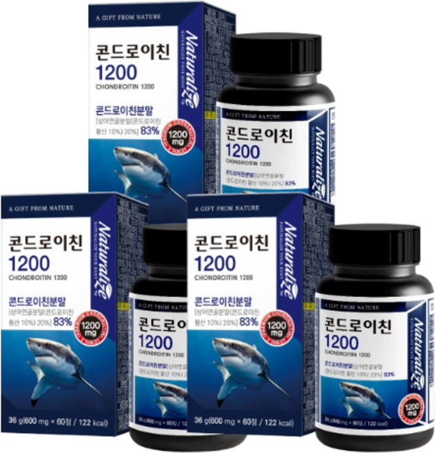 프리미엄 고함량 상어연골 콘드로이친 1200, 60정, 3개
