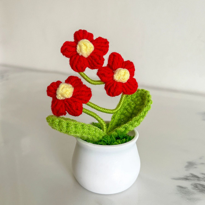 뜨개질 선인장화분 LOVE 니트화분 담으면 뜨개, 레드 퍼프 플라워 소화분, 1개