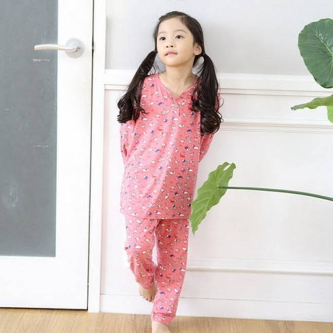 행복한쇼핑몰 여아용 무형광 피치 기모 핑크 워크독 상하의 긴팔 세트