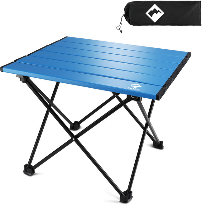 VILLEY 초경량 소형 튼튼한 캠핑 접이식 테이블 41cm*33cm*31cm 수납 가방 포함 높은 지지력, 블루