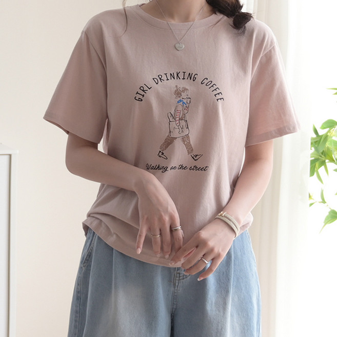 데일리앤 시그너 여성 루즈핏 라운드넥 프린팅 반팔티 여자 티셔츠