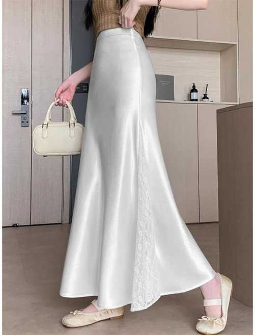 해피유통여성 우아한 하이웨스트 트임 롱스커트 패션 실크 디자인 XG19