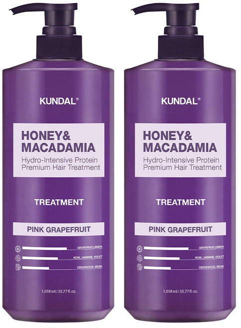 쿤달 허니 앤드 마카다미아 헤어 트리트먼트 핑크그레이프프룻향, 1.058L, 2개
