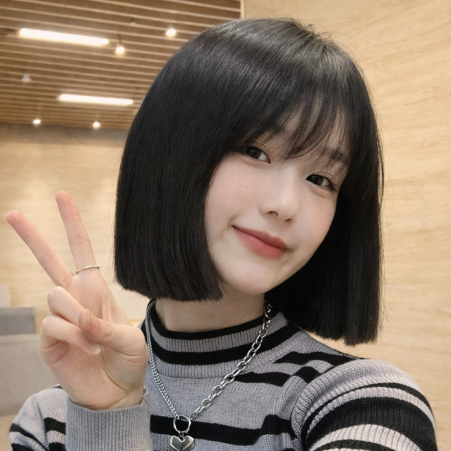 Clevoria 여성 내추럴 스트레이트 단발 패션 리얼모사 통가발 가발망 포함 30cm, 1개, 브라운블랙