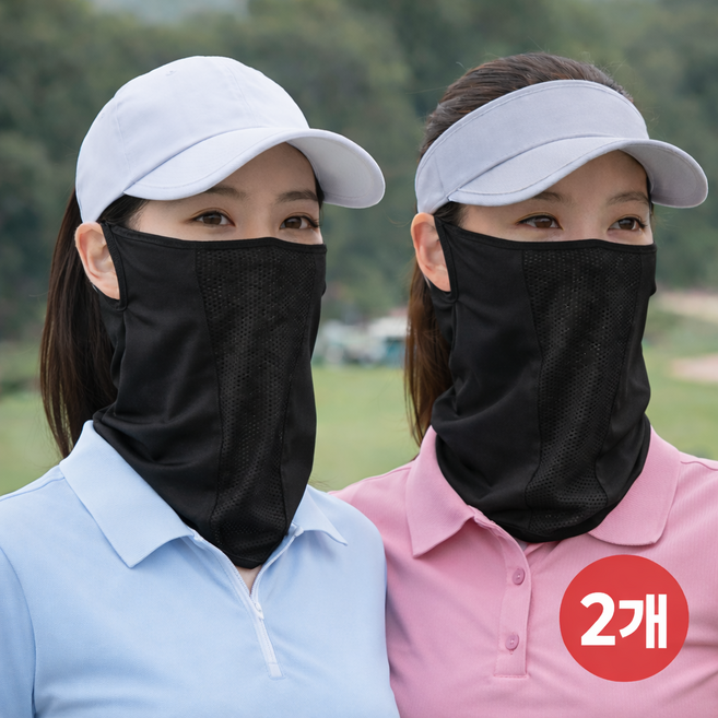 MOMOT 골프 마스크 냉감 자외선차단 넥워머 통기성 스포츠 낚시 얼굴가리개, 2개, 블랙