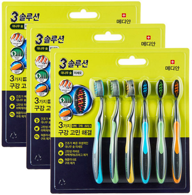 아모레퍼시픽 메디안 트리플솔루션칫솔 미세모 6입 x 3개 대나무숯, 6개입