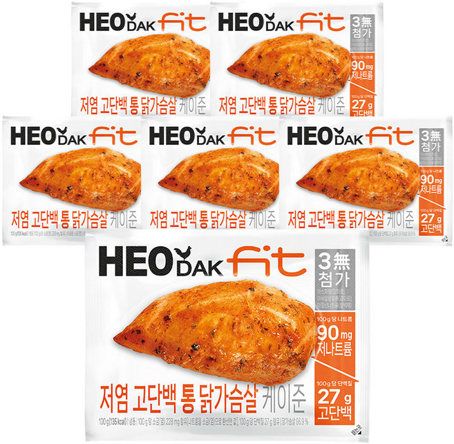 허닭FIT 저염&고단백 통 닭가슴살 케이준, 6개, 100g