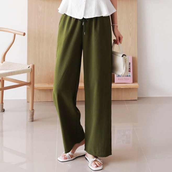 애니진 여성 여름 9부 인견 와이드 린넨 밴딩팬츠 1050