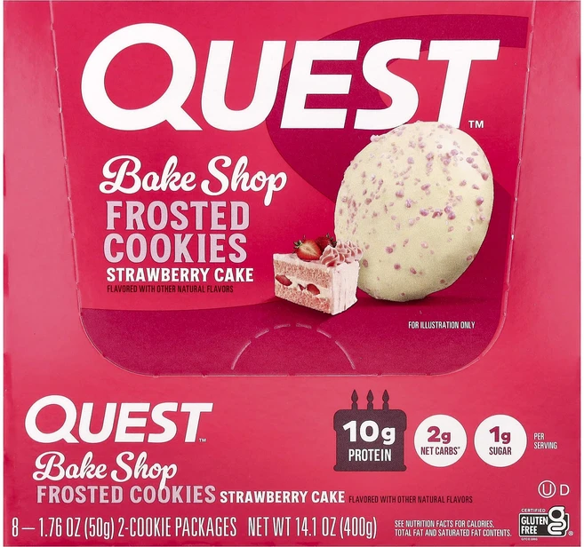 지금 곧 품절됩니다 Quest Nutrition Bake Shop 프로스티드 쿠키 딸기 케이크 8팩 각 50g(1.76oz) 서둘러주시면 감사하겠습니다, QuestNutritionBakeShop프로스티드쿠키딸 - 쿠팡