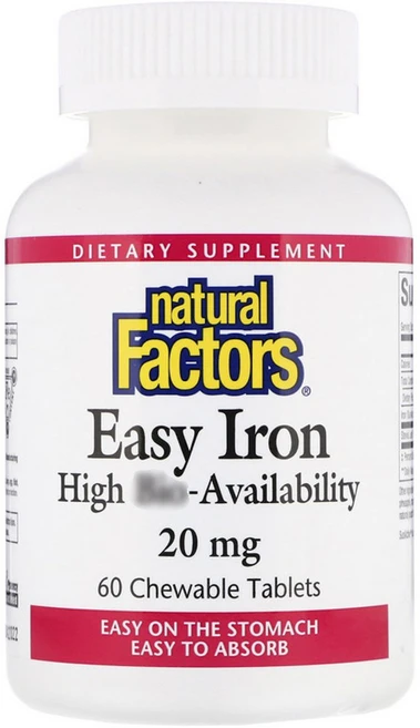 네추럴팩터스 이지 아이언 하이 어베일러빌리티 20mg 츄어블 타블렛, 60정, 1개 - 쿠팡