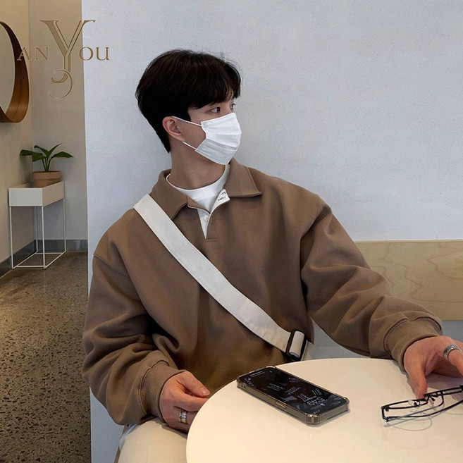 ANYOU 남성 맨투맨 캐주얼 루즈핏 맨투맨