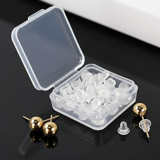 가니센스 실리콘 귀걸이 뒷장식 4mm 심플 클러치 50개 + 전용케이스 세트