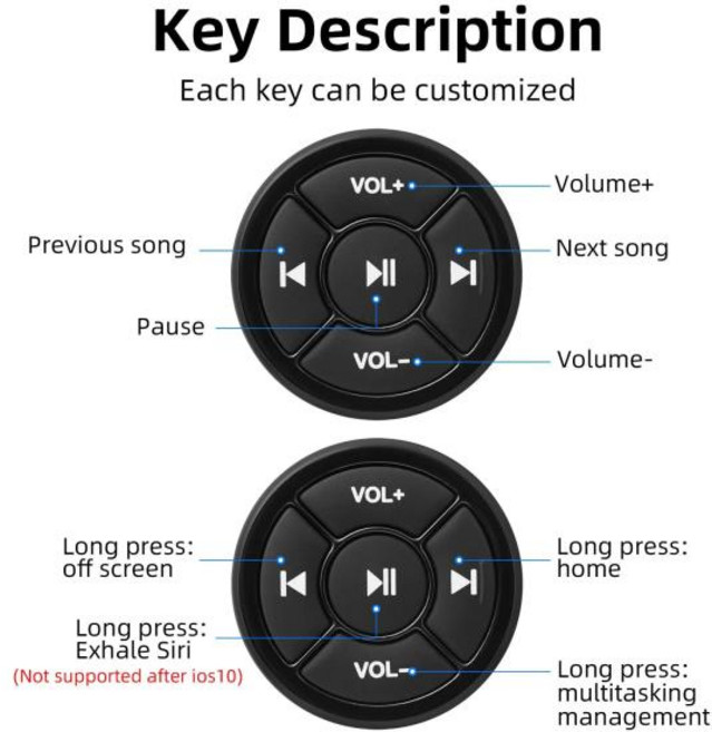 호환 자동차 핸들 무선 블루투스 호환 리모컨 단추 안드로이드 IOS용 키트 미디어 볼륨 5 키