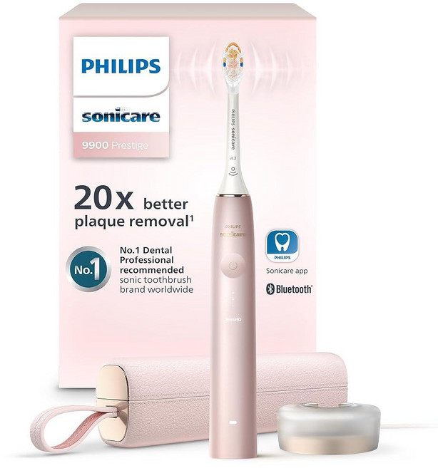 Philips Sonicare 9900 프레스티지 충전식 전동 칫솔 SenseIQ 미드나잇 HX9990/12, 핑크