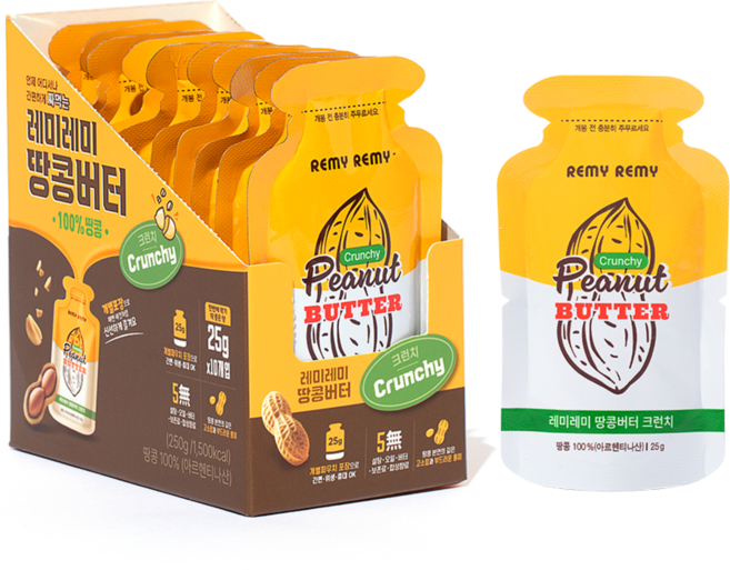 레미레미 짜먹는 땅콩버터 크런치 땅콩 %, 250g, 1박스