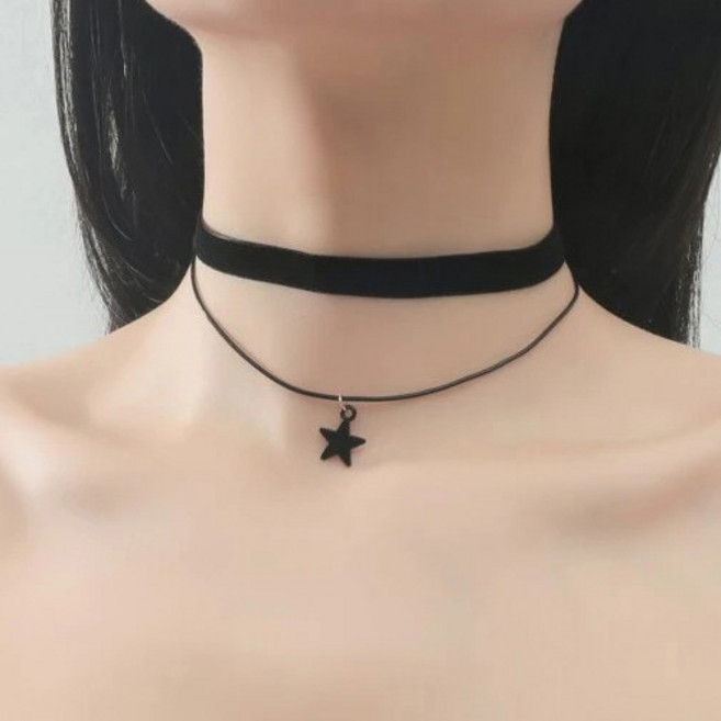 유니크 별 포인트 블랙 벨벳 초커 목걸이