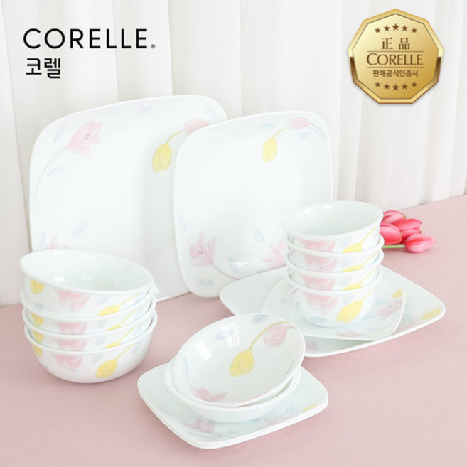 코렐 목련 사각 4인 16P 홈세트, 1세트, 한국형밥공기 4P, 한국형국대접 4P, 앞접시 2P,