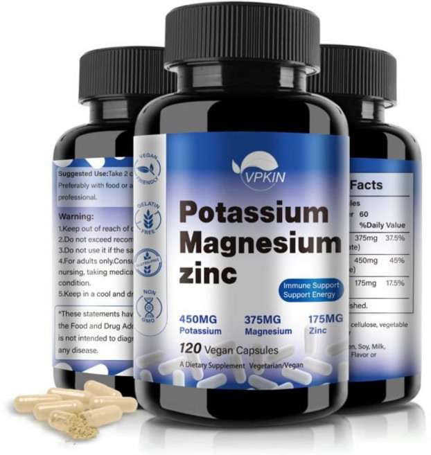 Potassium Magnesium Supplement 1000mg Magnesium Potassium Zinc for Leg Cramps High Absorption Magn, 120 Count (Pack of 1), 1개, 120정